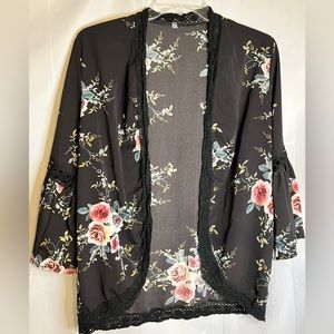 Black floral sheer cardigan. Size XL.